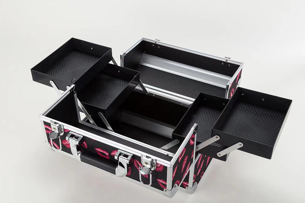 Aluminum Rolling Makeup Train Case with Cantilever Trays and Lock (6068)