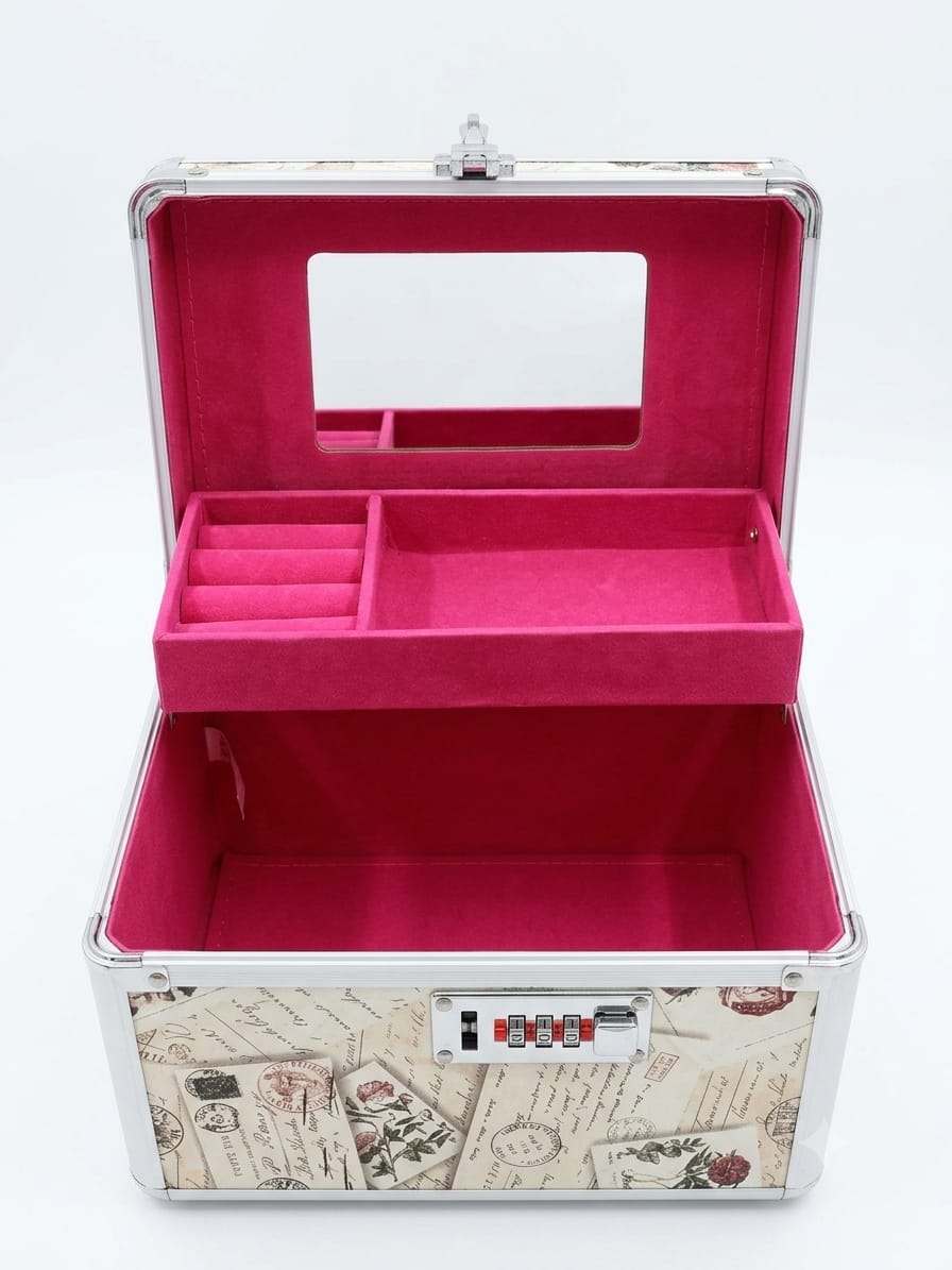 Vanity Box with Mirror & Combination Lock – Cosmetic & Jewellery Case-Small Size (8925)