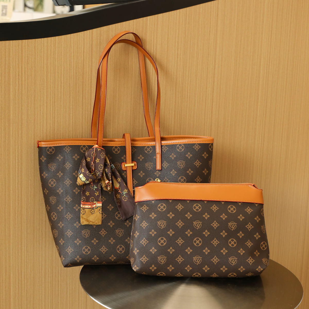Monogram Chic Shoulder Tote &amp; Matching Organizer Set (8102)
