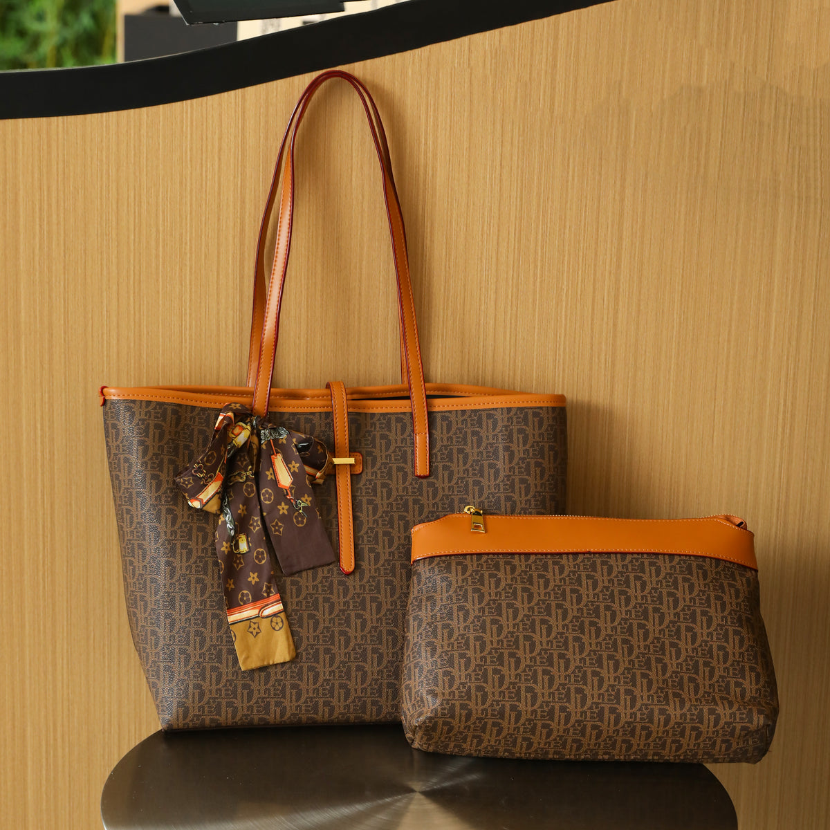 Monogram Chic Shoulder Tote &amp; Matching Organizer Set (8102)