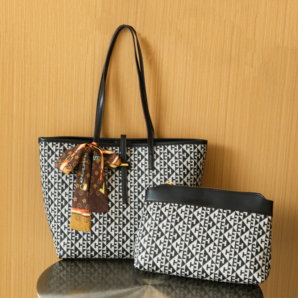 Monogram Chic Shoulder Tote &amp; Matching Organizer Set (8102)
