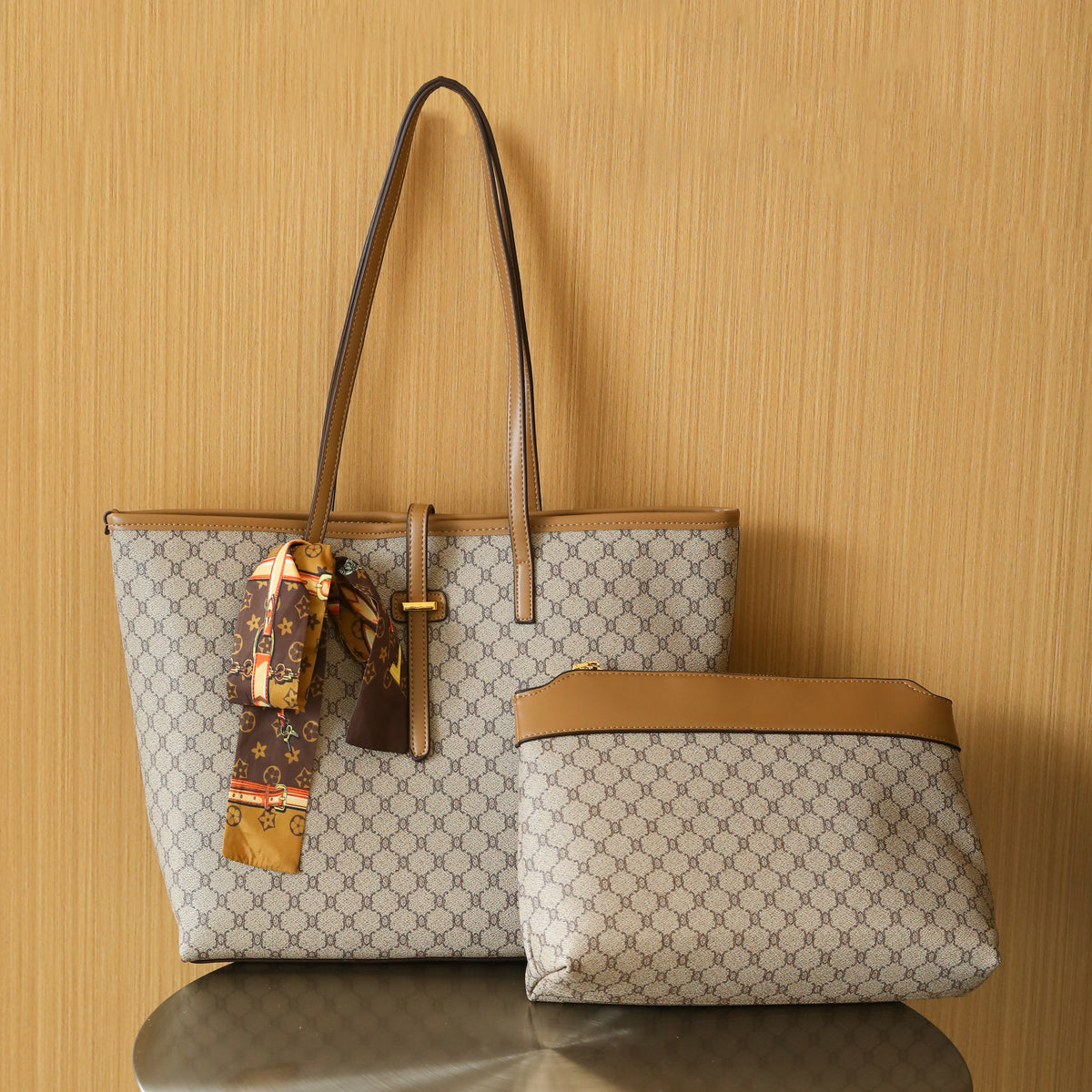 Monogram Chic Shoulder Tote &amp; Matching Organizer Set (8102)
