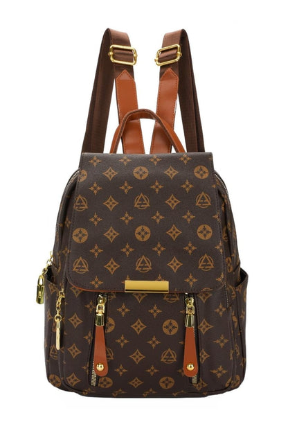 Monogram Chic Multi-Pocket Casual &amp; Travel Backpack (8018)