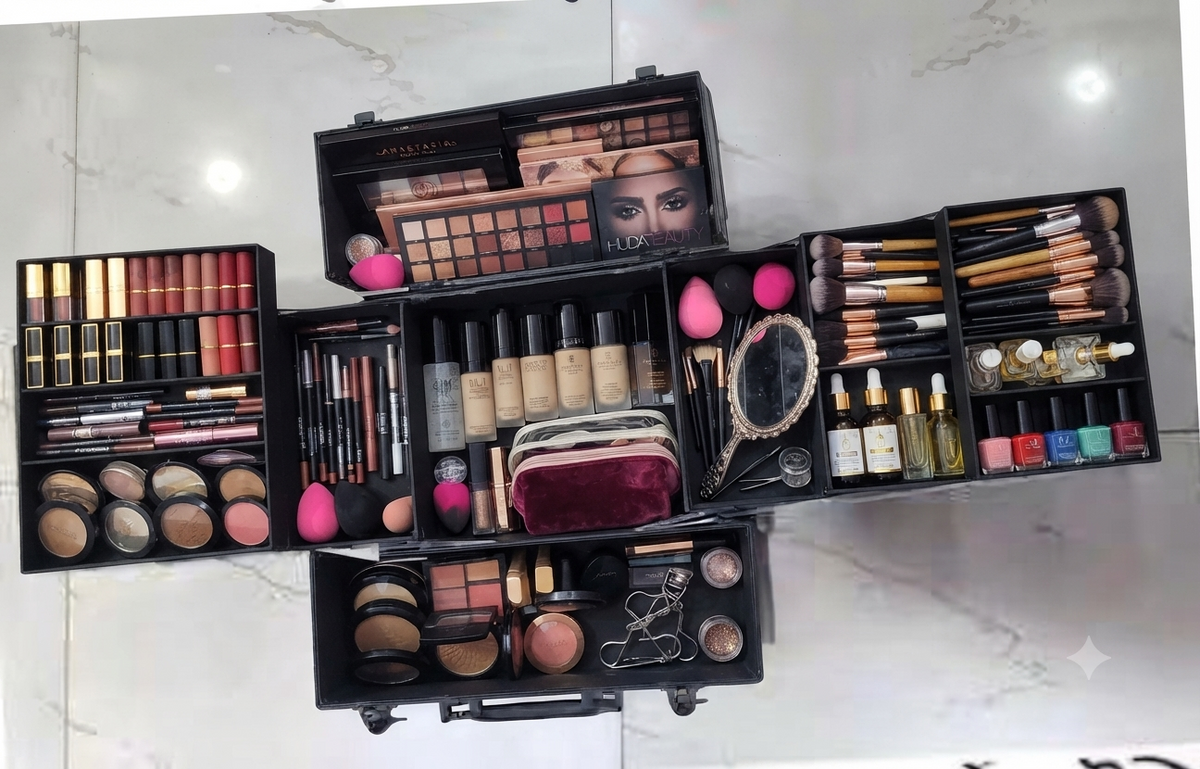 Professional Black 3-Tier Cantilever Makeup Train Case with Lock (9868)