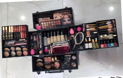 Professional Black 3-Tier Cantilever Makeup Train Case with Lock (9868)