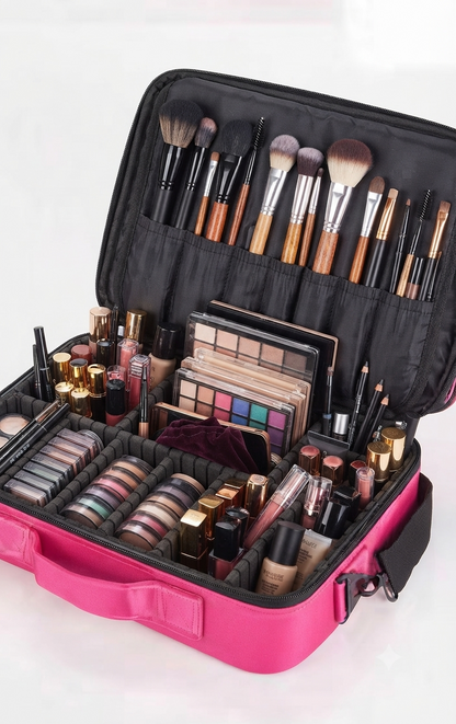 Professional Multi-Layer Adjustable Partition Makeup &amp; Cosmetic Train Case with Long Strap (9222)