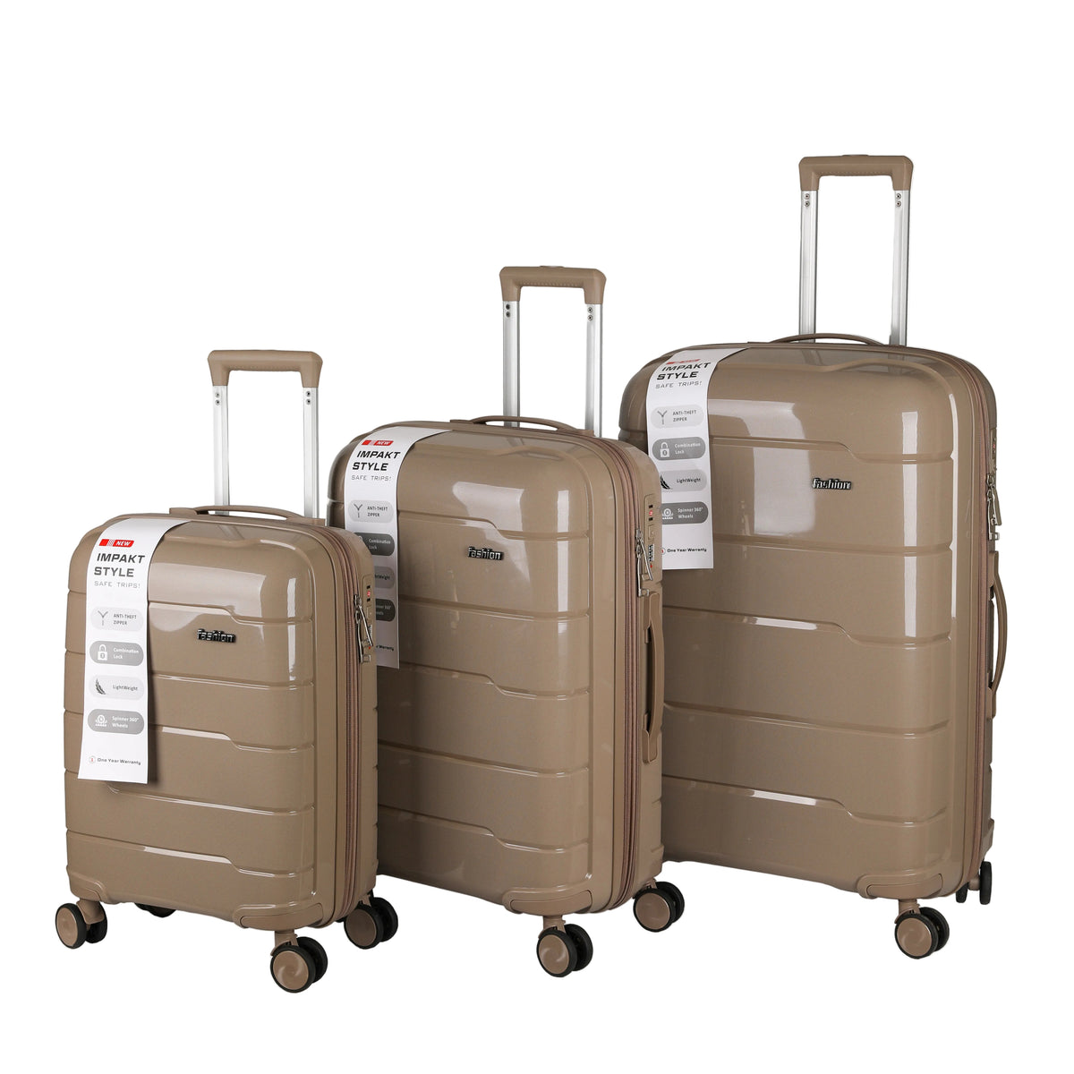 Impakt Style Lightweight PP 3-Piece Spinner Trolley Luggage Set (8844)
