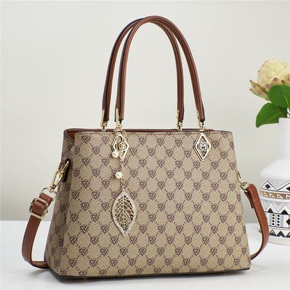 Women’s Printed Shoulder Bag with Leaf Charm (9564)