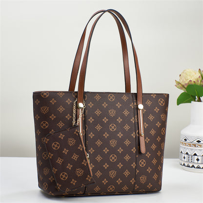 Signature Print Shoulder Tote with Hanging Pouch (9565)