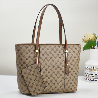 Signature Print Shoulder Tote with Hanging Pouch (9565)