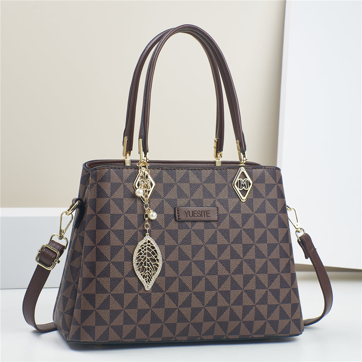 Women’s Printed Shoulder Bag with Leaf Charm (9564)
