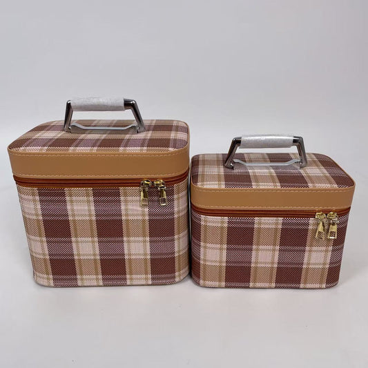 Luxury Plaid Cosmetic Organizer Set with Mirrors (8127)