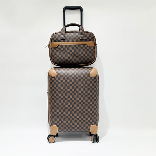 Vintager Brown Check Travel & Vanity Set (9725)