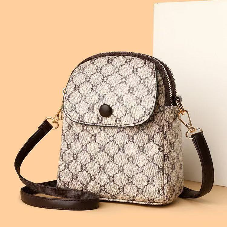 Signature Print Multi-Pocket Mini Crossbody Bag (8913)