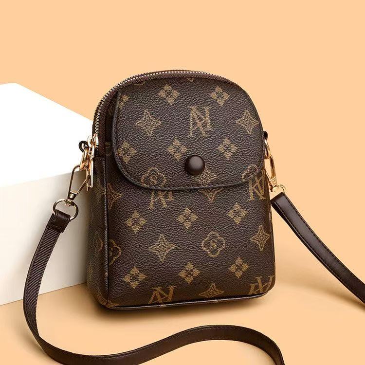 Signature Print Multi-Pocket Mini Crossbody Bag (8913)