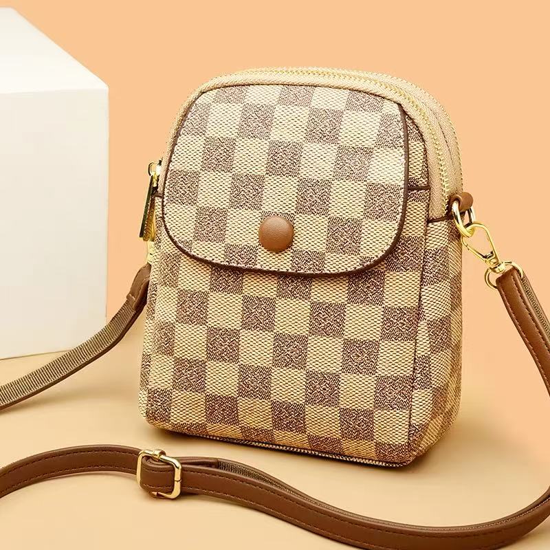 Signature Print Multi-Pocket Mini Crossbody Bag (8913)