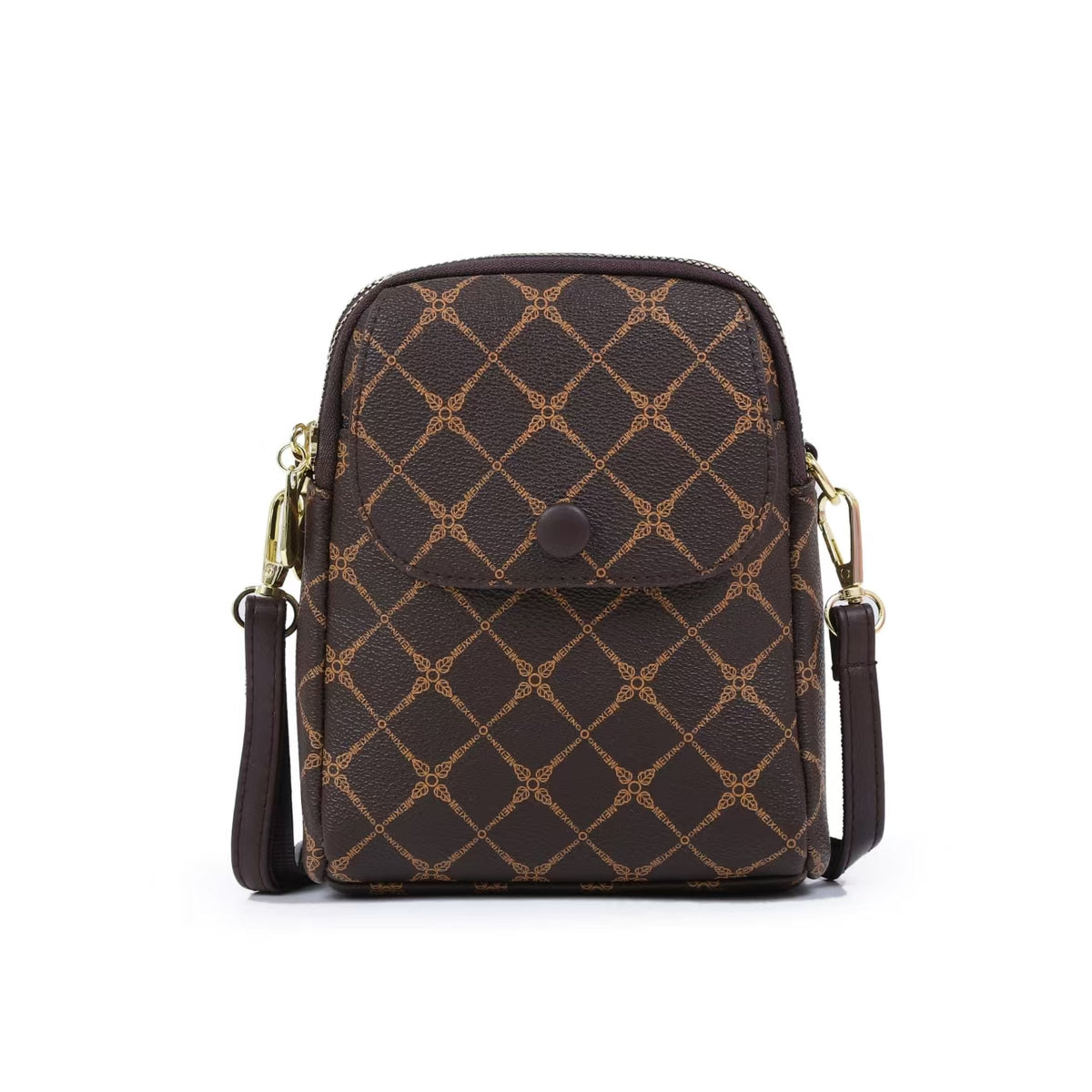 Signature Print Multi-Pocket Mini Crossbody Bag (8913)