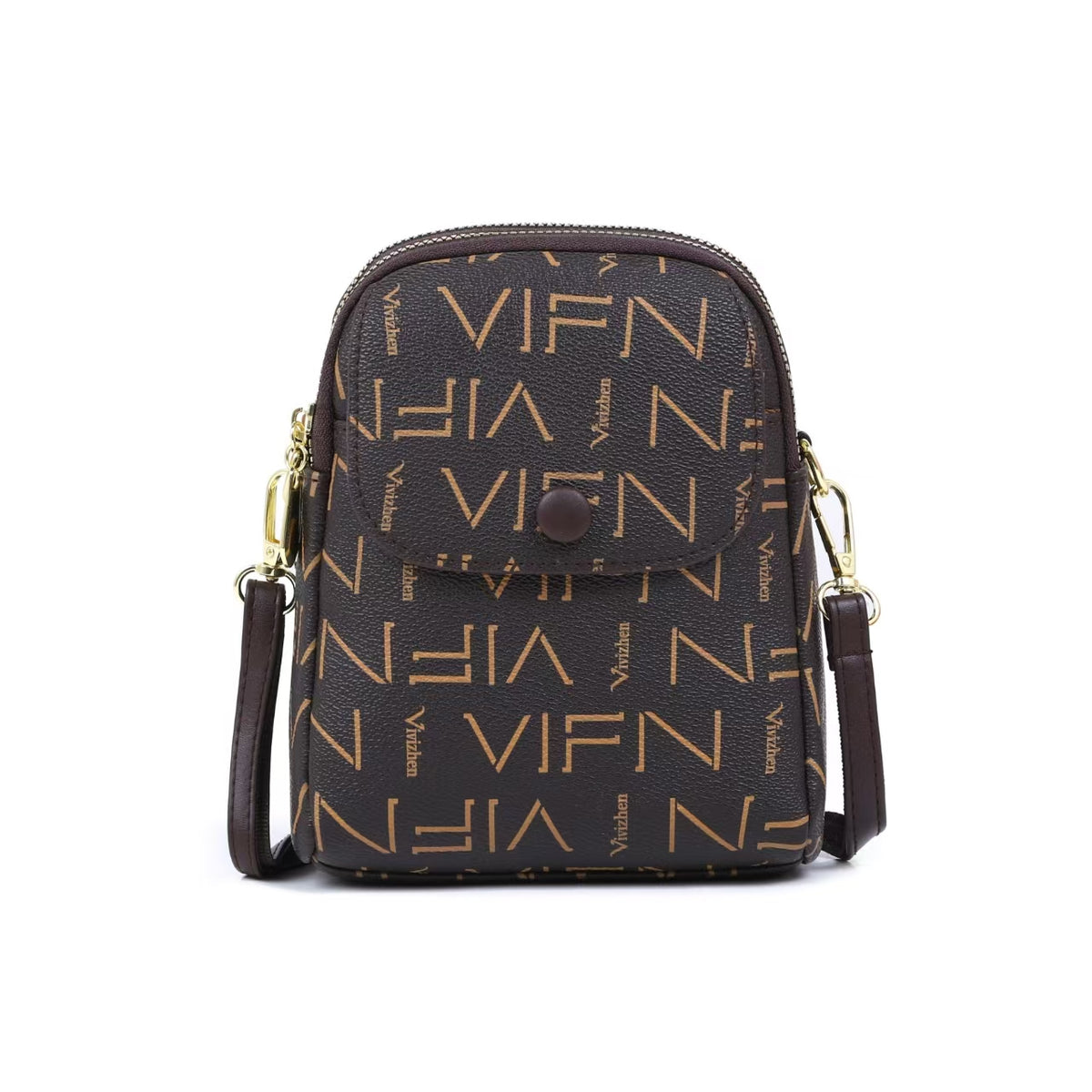 Signature Print Multi-Pocket Mini Crossbody Bag (8913)