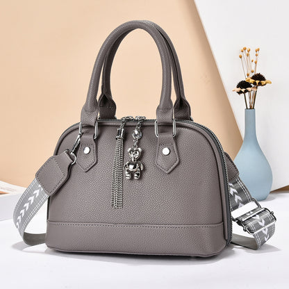 Women’s Textured PU Crossbody Handbag with Bear Charm (9780)