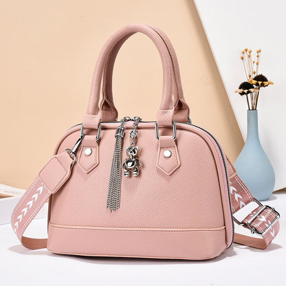 Women’s Textured PU Crossbody Handbag with Bear Charm (9780)