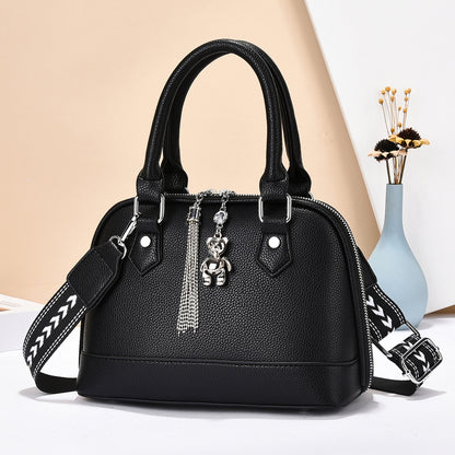 Women’s Textured PU Crossbody Handbag with Bear Charm (9780)