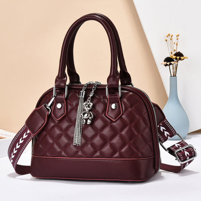 Women’s Quilted Crossbody Handbag with Bear Charm (9779)