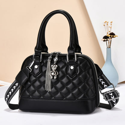 Women’s Quilted Crossbody Handbag with Bear Charm (9779)