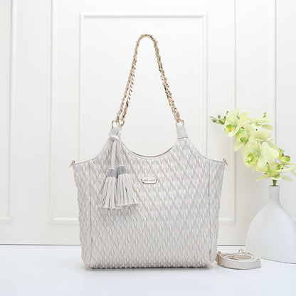 Elegant Quilted Chain-Handle Tote Bag with Tassel Pendant (9771)