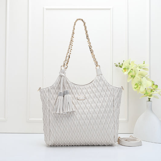 Elegant Quilted Chain-Handle Tote Bag with Tassel Pendant (9771)