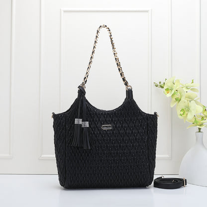 Elegant Quilted Chain-Handle Tote Bag with Tassel Pendant (9771)