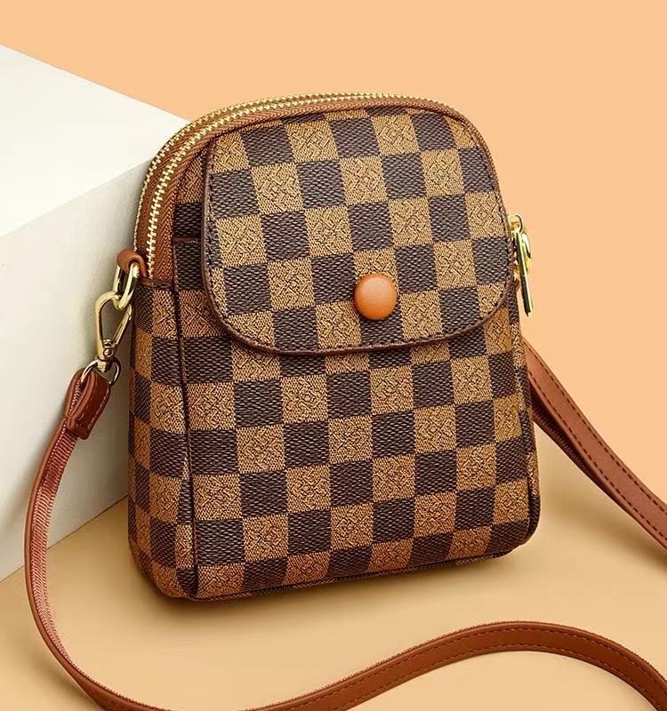 Signature Print Multi-Pocket Mini Crossbody Bag (8913)