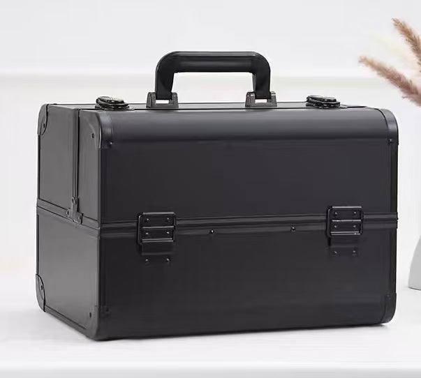 Professional Black 3-Tier Cantilever Makeup Train Case with Lock (9868)