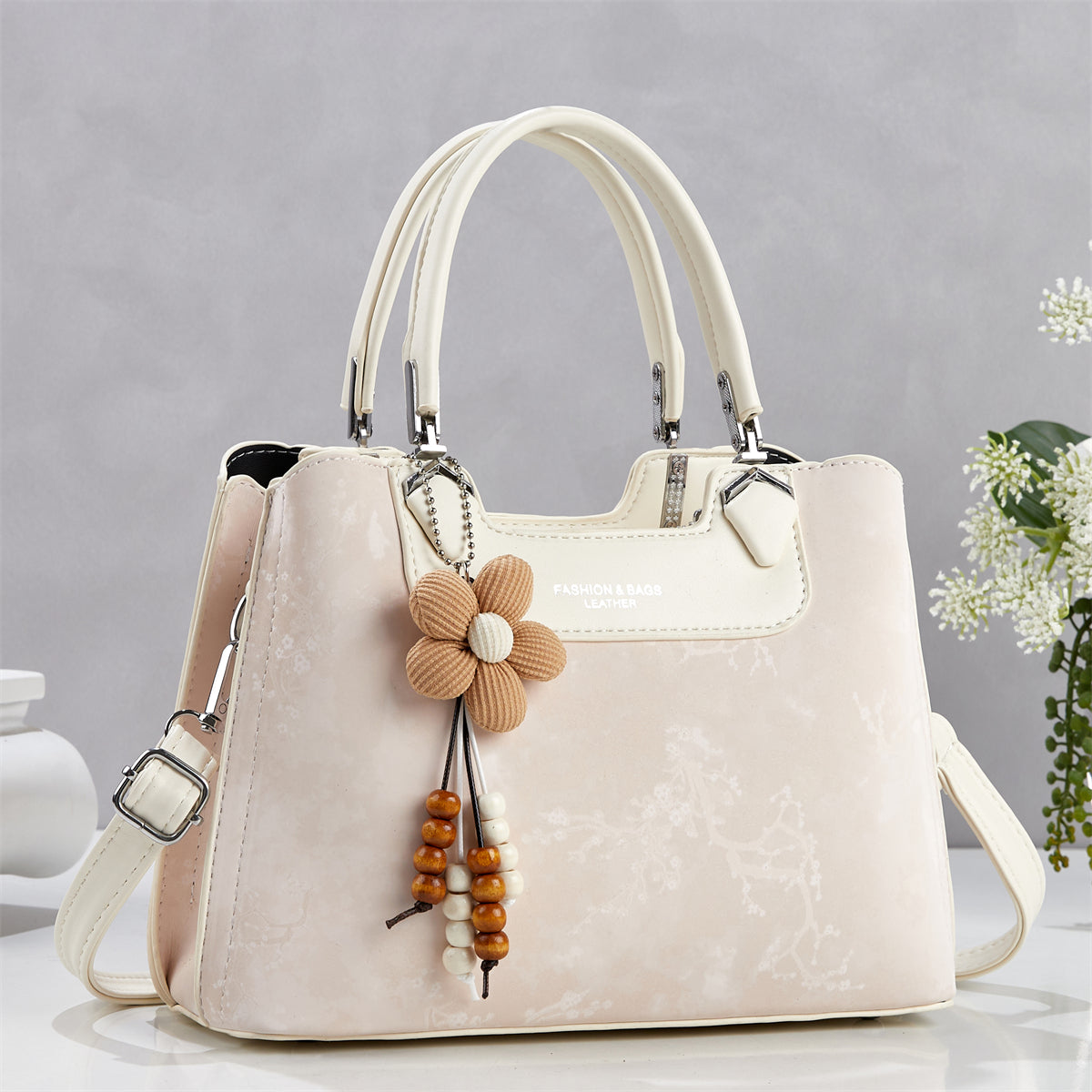 Multi-Compartment Shoulder Bag with Pendant Detail (9893)