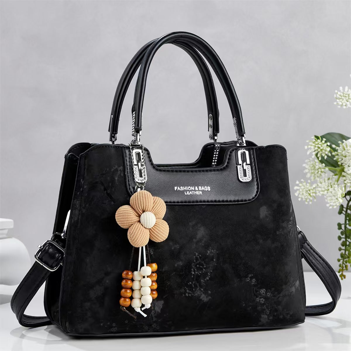 Multi-Compartment Bag with Pendant Detail (9895)