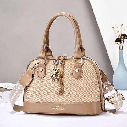 Women’s Textured Handbag with Bear Charm (9892)