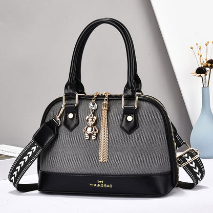 Women’s Textured Handbag with Bear Charm (9892)
