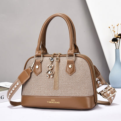Women’s Textured Handbag with Bear Charm (9892)