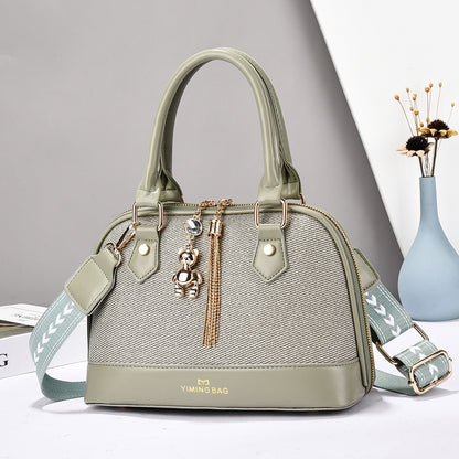 Women’s Textured Handbag with Bear Charm (9892)