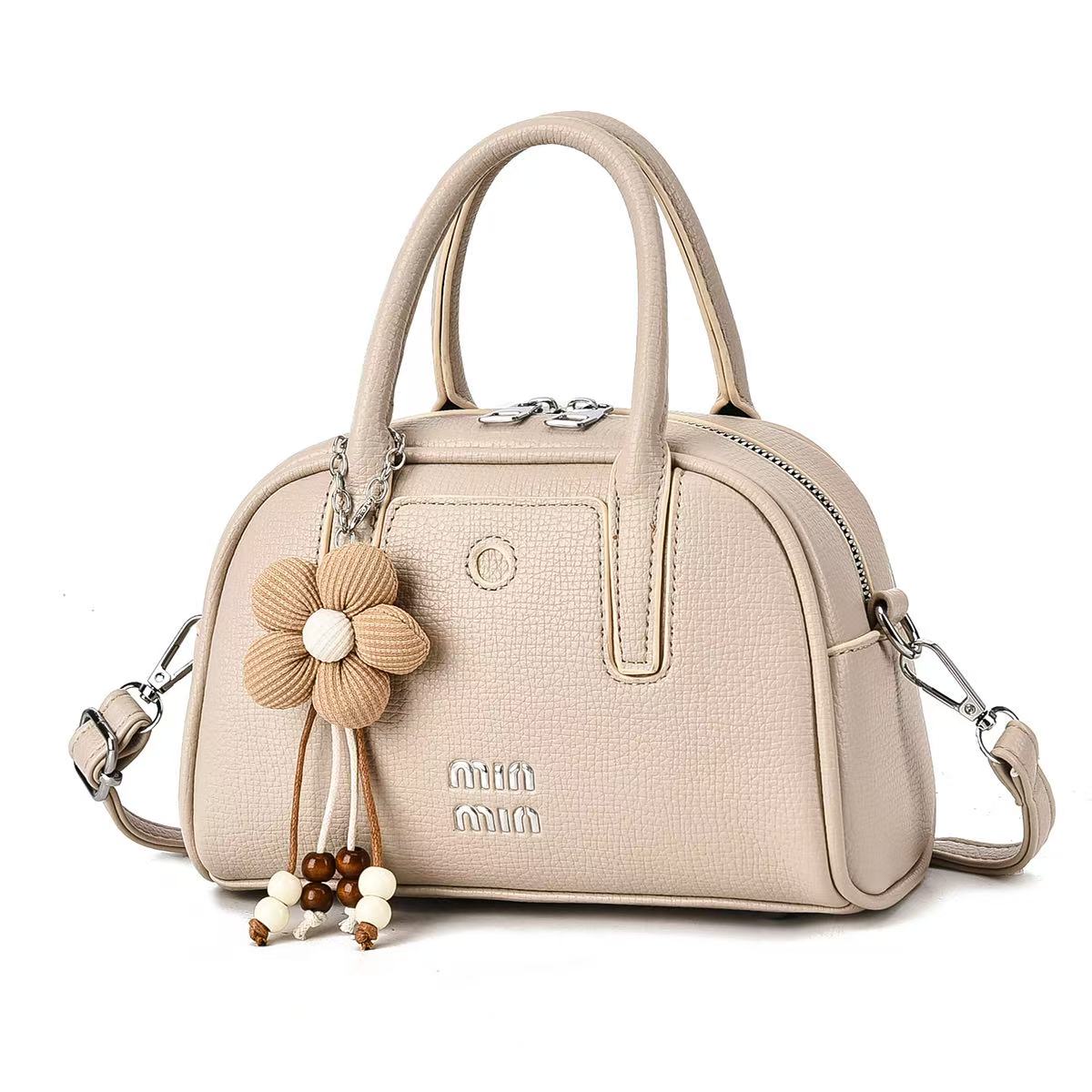 Women’s Textured PU Mini Handbag with Flower Charm (9904)
