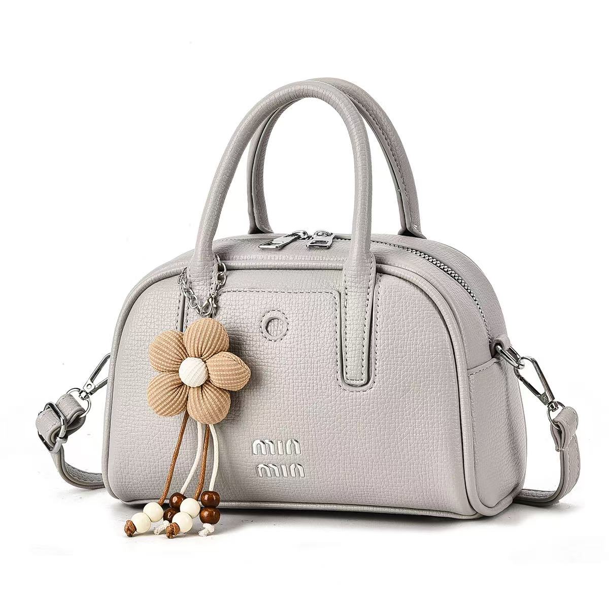 Women’s Textured PU Mini Handbag with Flower Charm (9904)