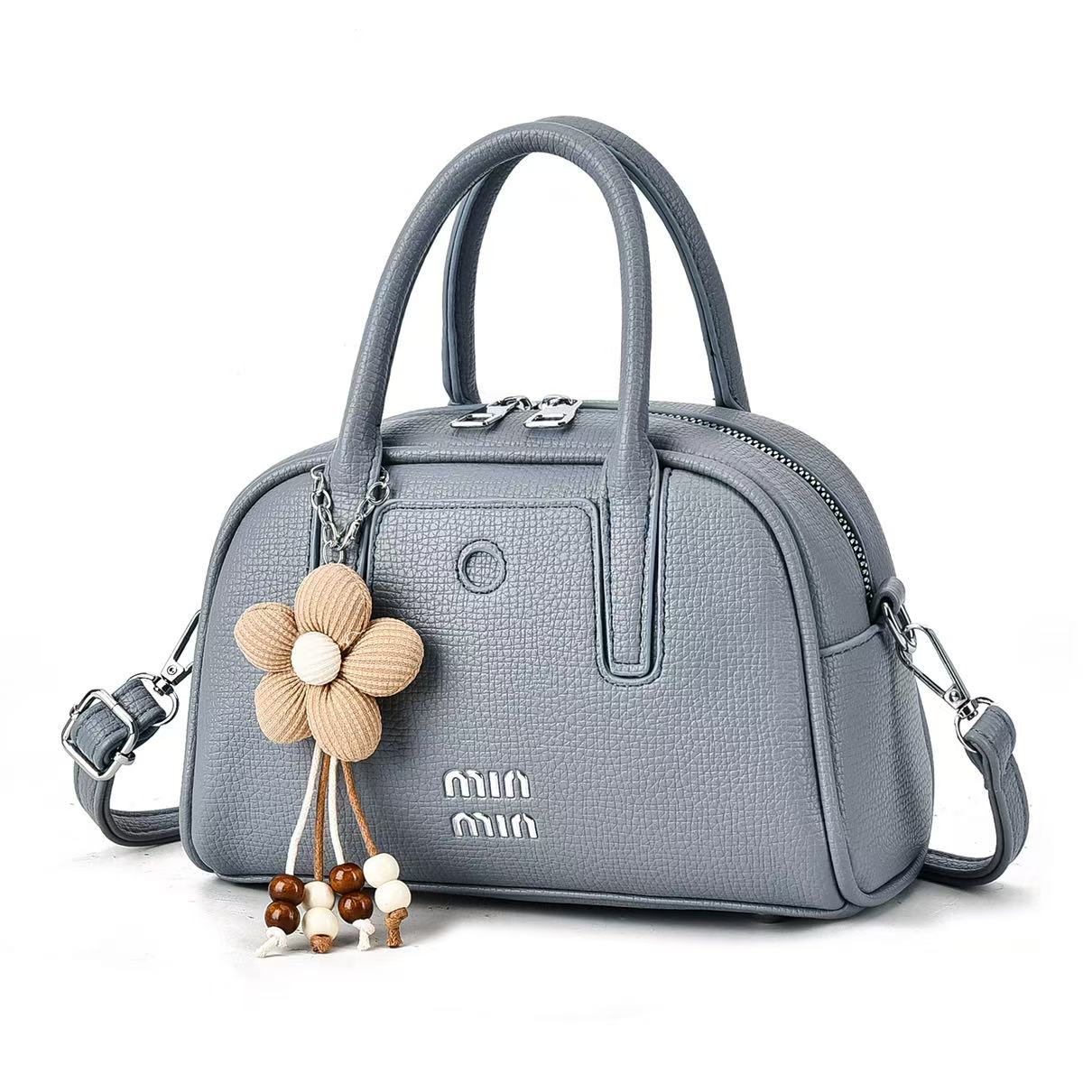Women’s Textured PU Mini Handbag with Flower Charm (9904)
