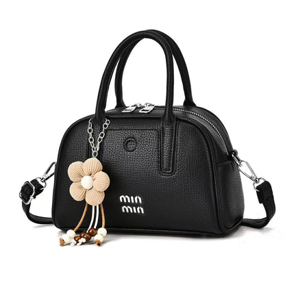 Women’s Textured PU Mini Handbag with Flower Charm (9904)