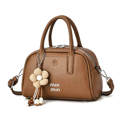 Women’s Textured PU Mini Handbag with Flower Charm (9904)