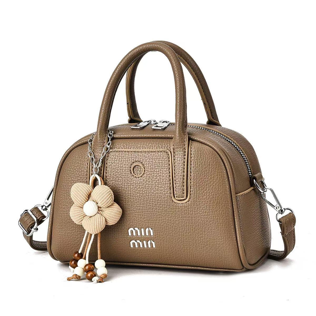 Women’s Textured PU Mini Handbag with Flower Charm (9904)