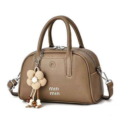 Women’s Textured PU Mini Handbag with Flower Charm (9904)