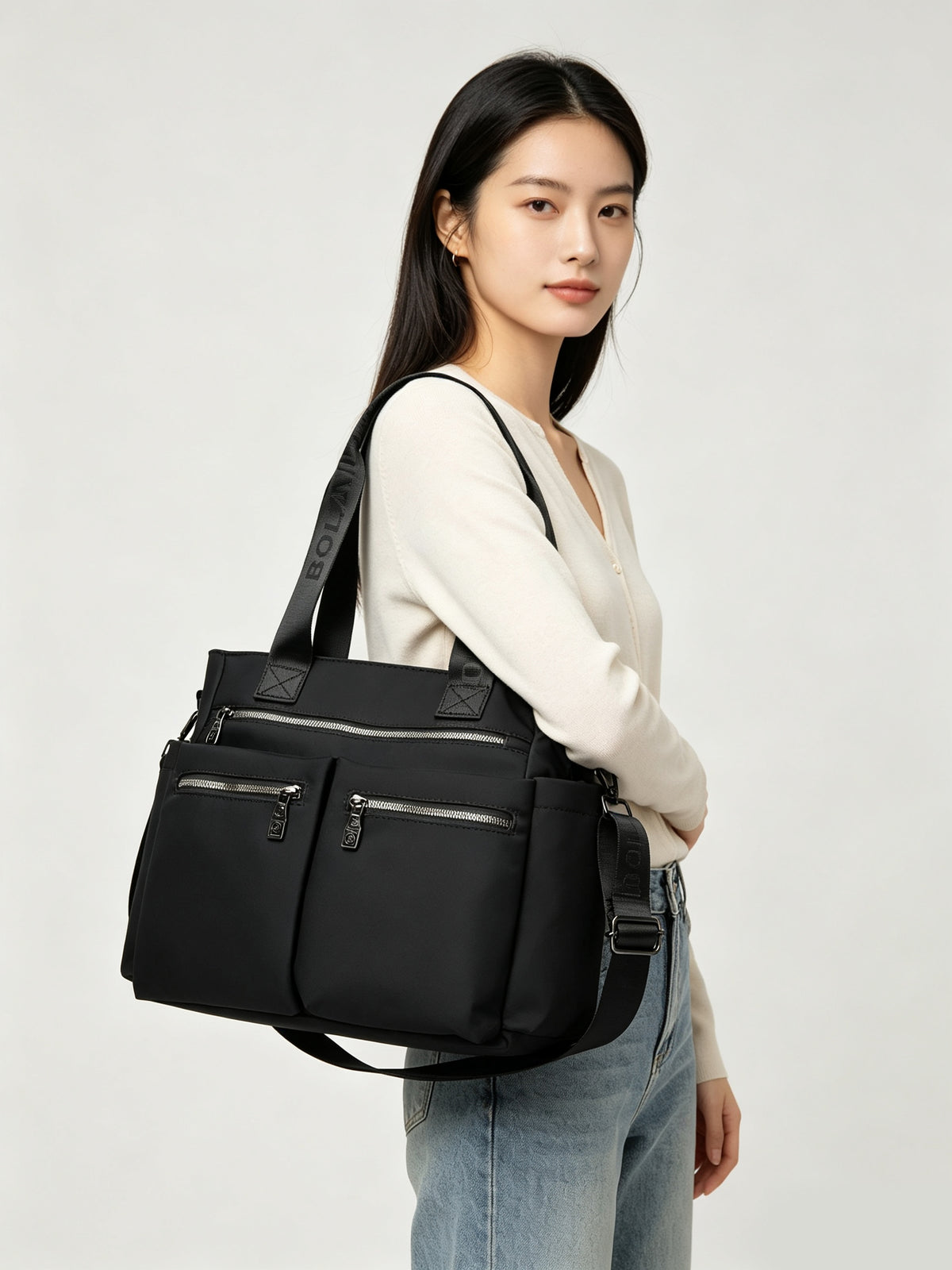 Women’s Microfiber Multi-Compartment Shoulder Bag (8195)