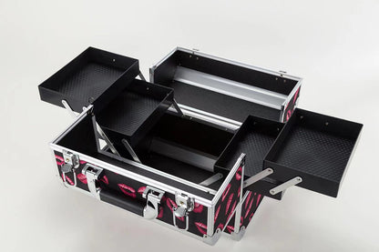 Aluminum Rolling Makeup Train Case with Cantilever Trays and Lock (6068)