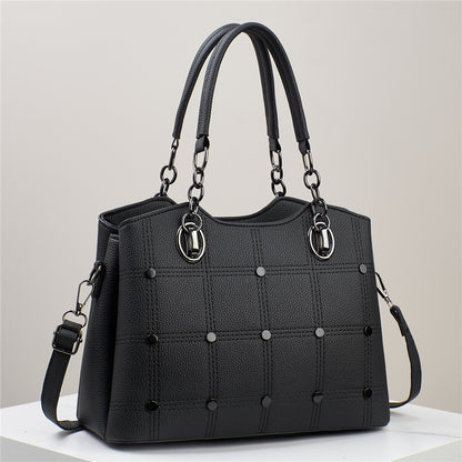 Classic Grid-Studded Tote Bag with Long Strap (7742)