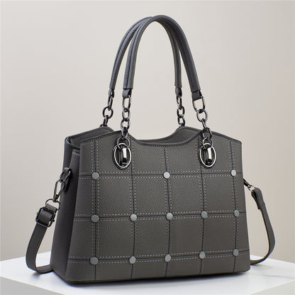 Classic Grid-Studded Tote Bag with Long Strap (7742)