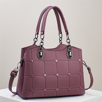 Classic Grid-Studded Tote Bag with Long Strap (7742)